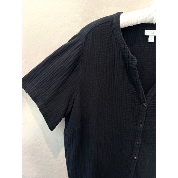J.JILL | Black Crinkle Cotton Gauze Button Front Midi Dress | Size XL Tall - Picture 4 of 7